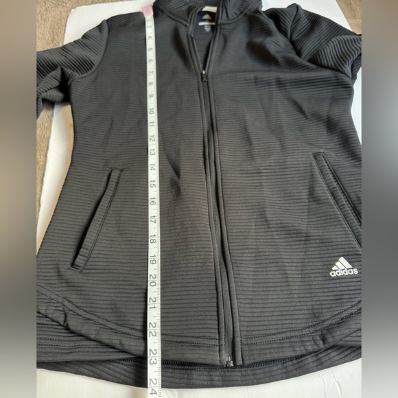 Adidas Womens Textured Full Zip Light Jacket Mock Neck Pockets Thumbholes Cuffs - Picture 6 of 8